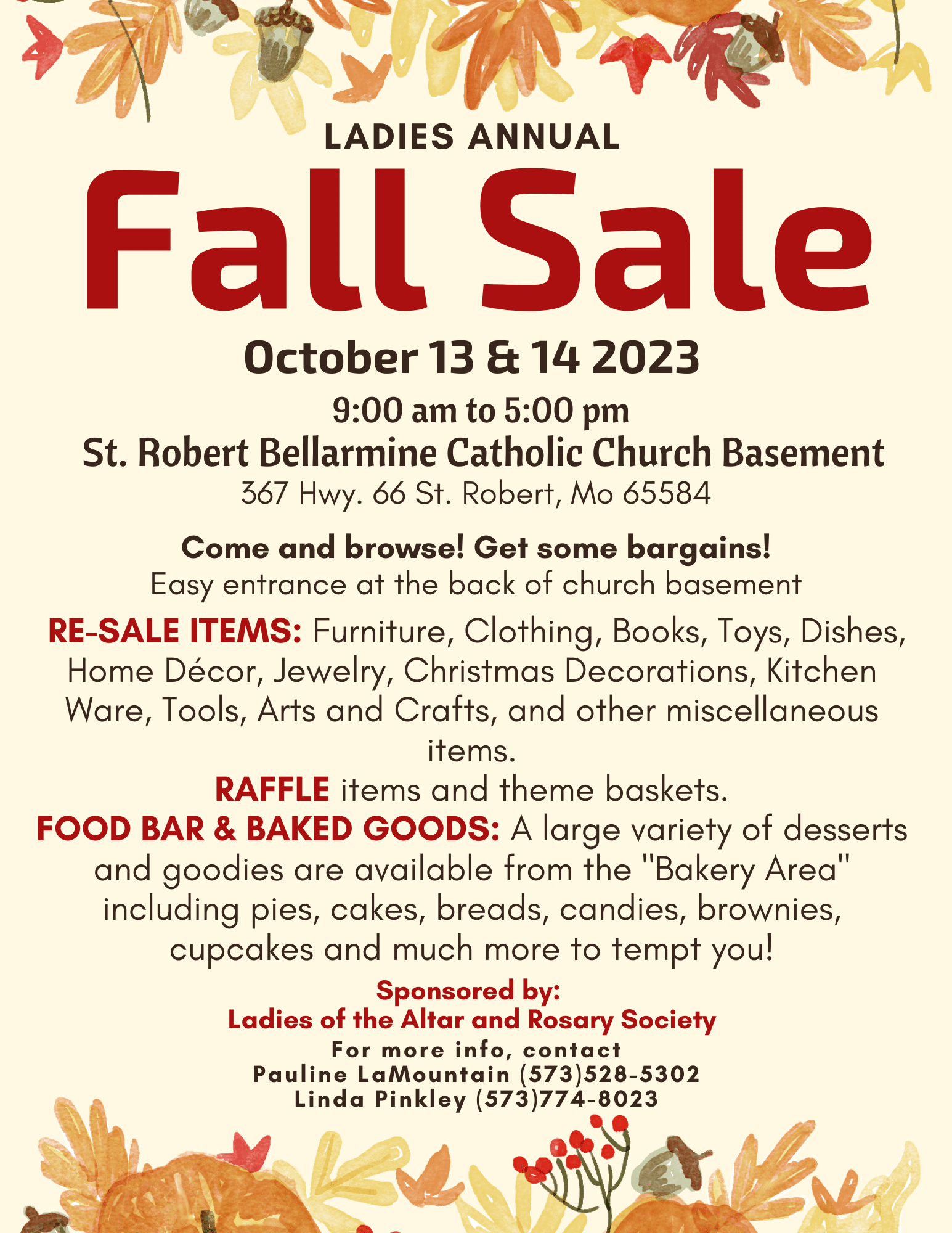 Altar and Rosary Society Annual Fall Sale (St. Robert)