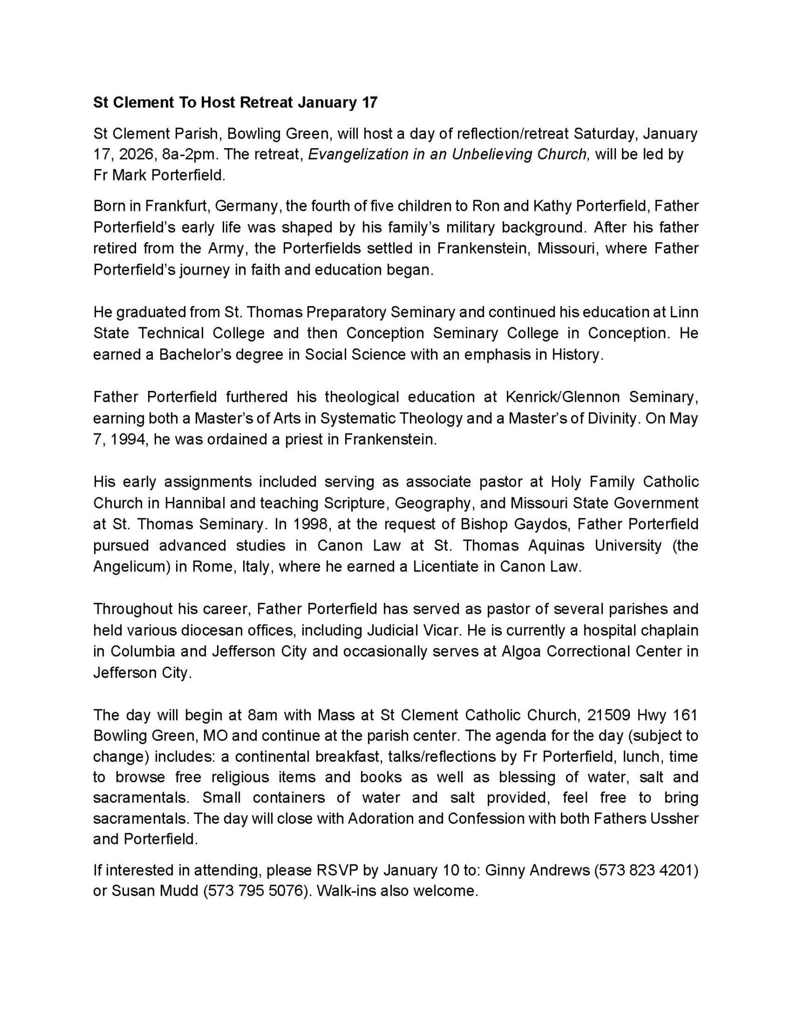 Retreat: Evangelization in an Unbelieving Church (St Clement)