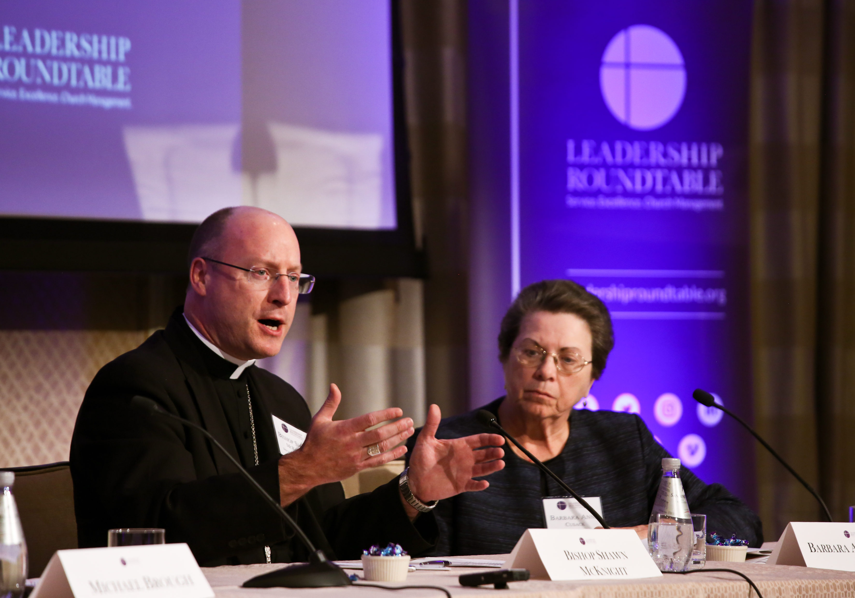 SUMMIT ABUSE Bishop W. Shawn McKnight of Jefferson City, Mo., speaks during a Feb. 1, 2019, panel discussion at the Leadership Roundtable's Catholic Partnership Summit in Washington to put forth possible solutions to the church's sex abuse crisis. (CNS photo/Ralph Alswang, courtesy Leadership Roundtable) See SUMMIT-ABUSE Feb. 5, 2019.