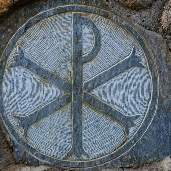 "chi,Rho",Symbol,Carved,On,Stone,In,Stone,Wall,Of
